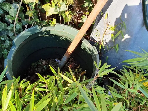 You can hide the compost bin with a well-placed hedge.