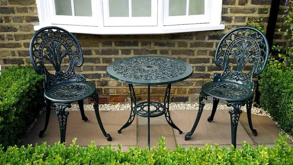 small patio serving as a front yard